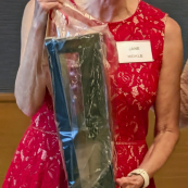 Jane Meikle receiving her gift