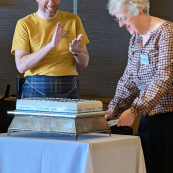 Gary and Janet cutting the Anniversary cake