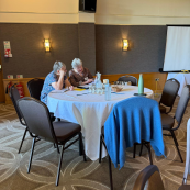 Janet and Sue in discussion before the AGM